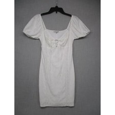 Bläshé White Eyelet Romantic Peasant Puff Sleeve Embroidered Mini Dress Size M