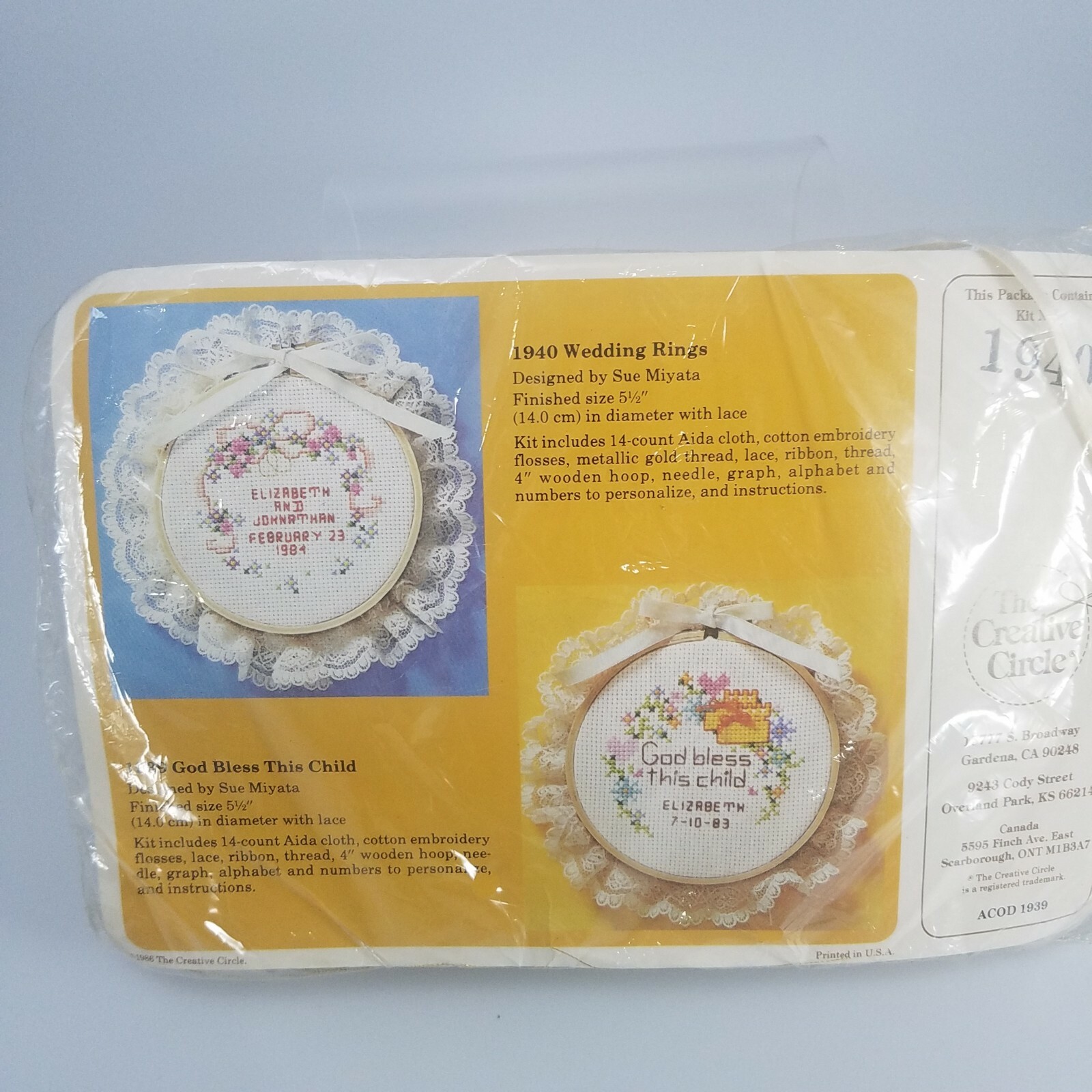 Vintage Cross Stitch Kit Creative Circle NIP Wedding Ring-Bless This Child #1940