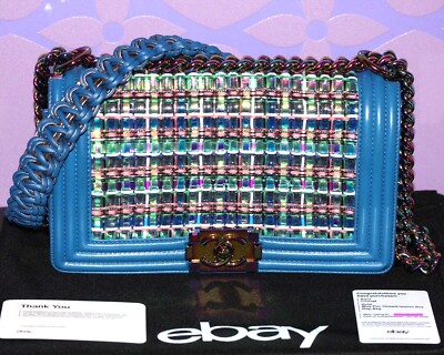 chanel woven boy bag