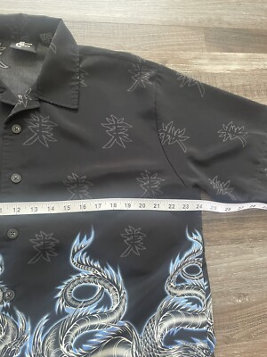 GRAPHIQUE CHINOIS DRAGON Chemise Grand Rétro Festival Bouton Y2K 90s