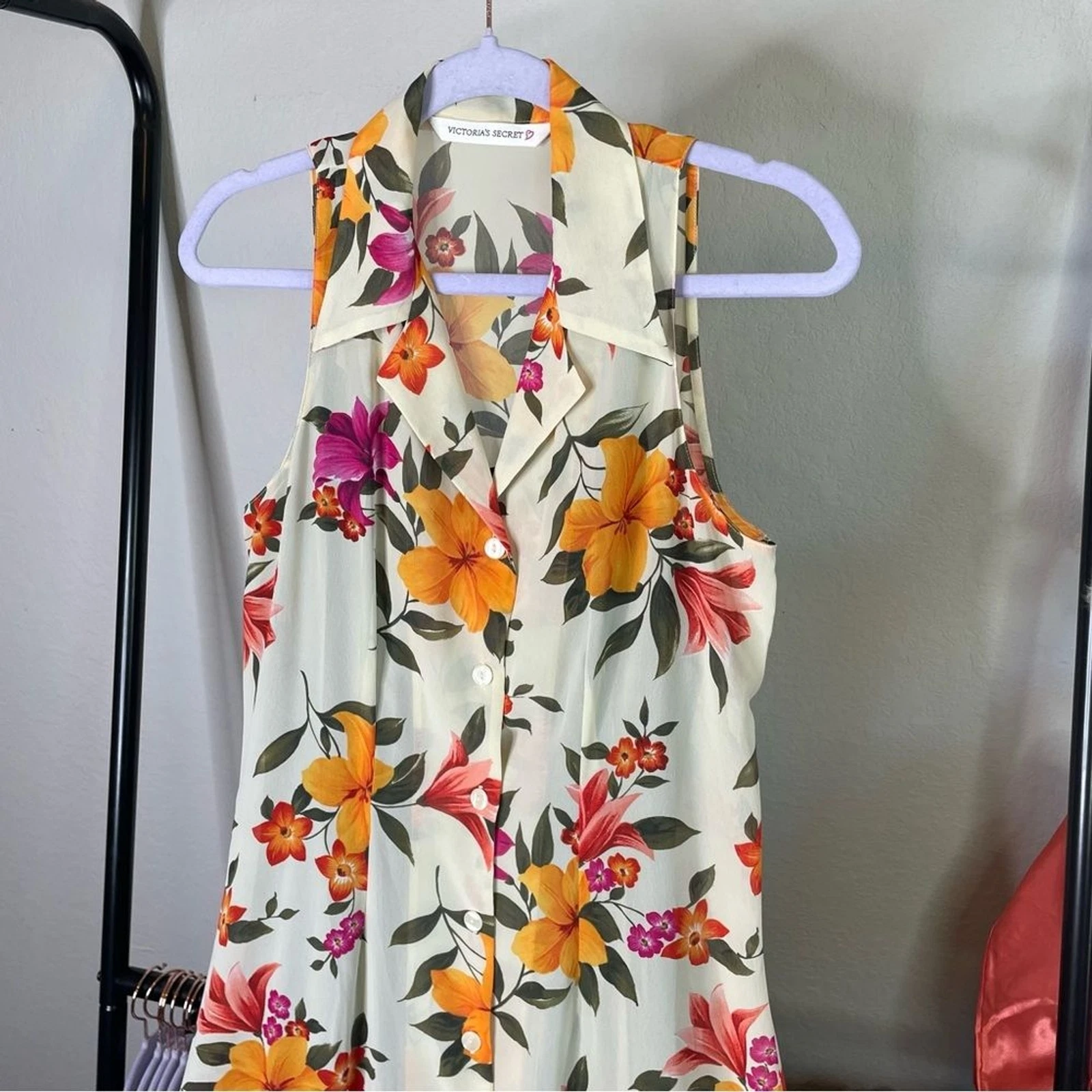 UNDERCOVER Abito vintage Victoria's Secret con bottoni trasparente floreale tropicale