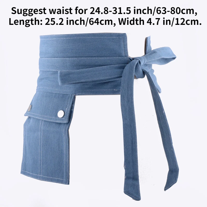 Damen Denim Korsett Taille Gürtel mit Tasche Krawatte Bund Breit Punk Retro Deko - Bild 2 von 4