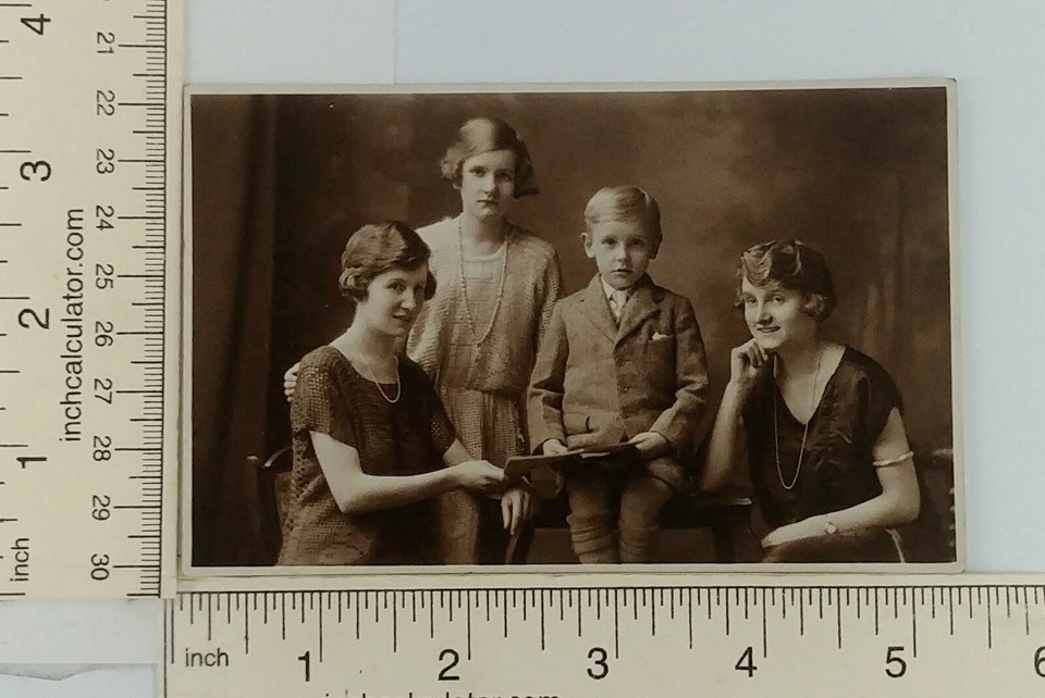 1920s RPPC Family Studio Photo Postcard Pearls Parents Brother Sisters
