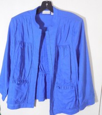 Chico's Womens Puckered Linen Blue Jacket Pockets Size 2 Large with Tags