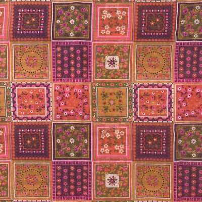 Vintage Thin Woven Multicolor Mod Faux Patchwork Floral Fabric 114x44 