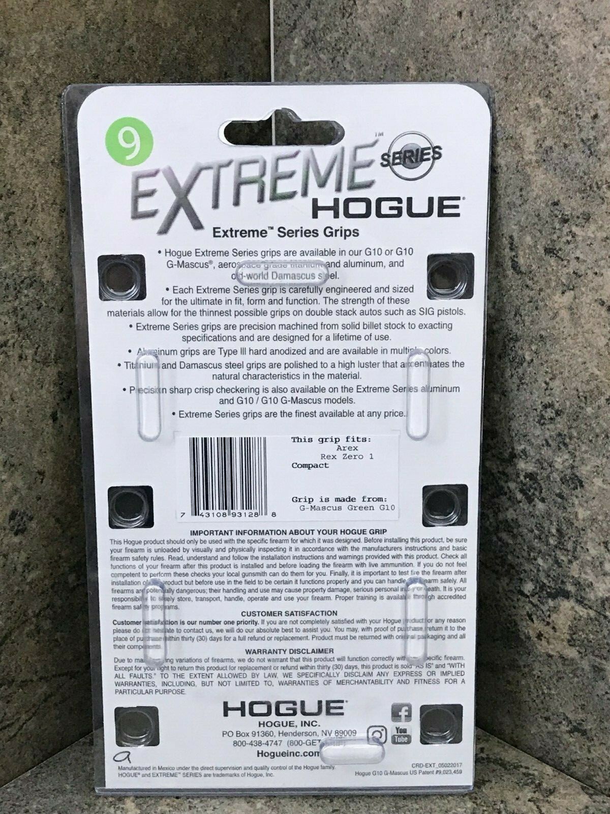 Hogue Pirahna G10 Grip for Arex Rex Zero 1 Compact GMascus Green