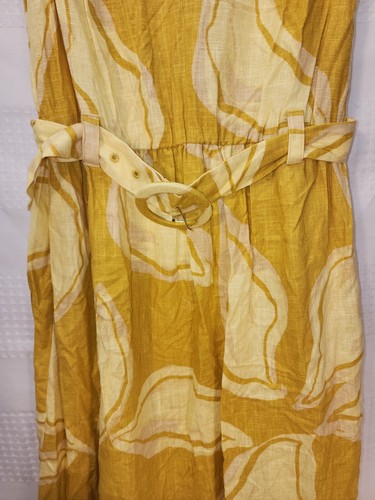 Nine West Sun Dress Med Womens Yellow Sleeveless V Neck Floral Midi Smocked - Picture 4 of 8
