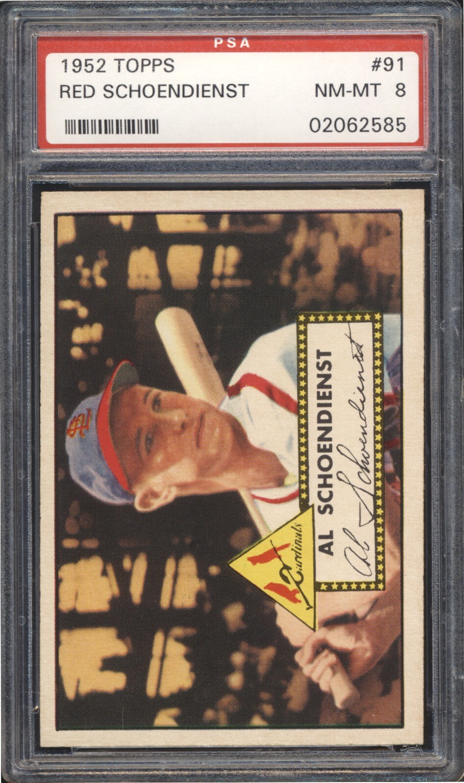 1952 Topps Baseball Red Schoendienst #91 PSA 8 ST. LOUIS CARDINALS HOF POP 44