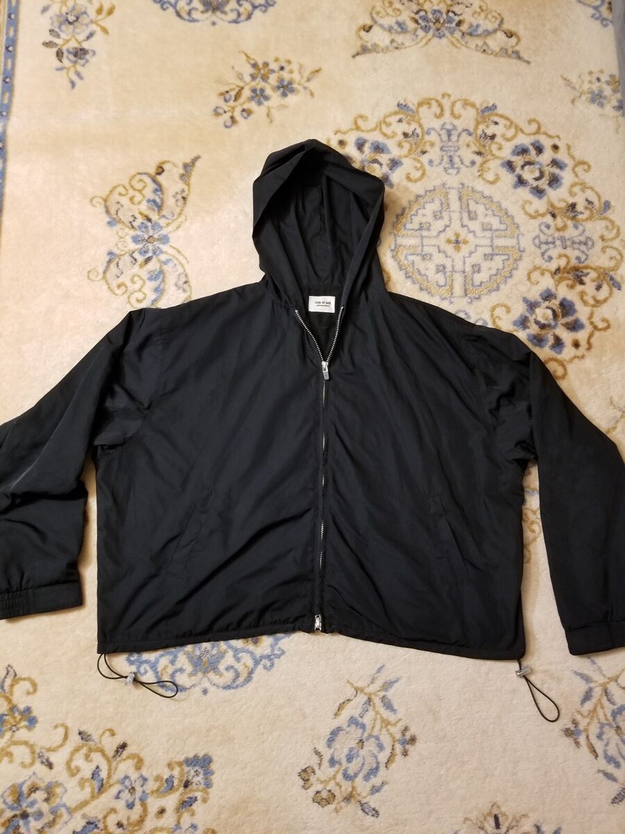 God Mens L Sixth Collection Black Nylon Full Zip Hoody Oversized Jacket