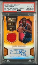 2014 Panini Select Joel Embiid Rookie Jersey Auto Orange Prizm JSY # 21/60 1/1