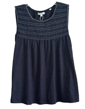 Max Studio, Plus 3X, Navy Smocked Sleeveless Top Blouse Lightweight Textured NWT