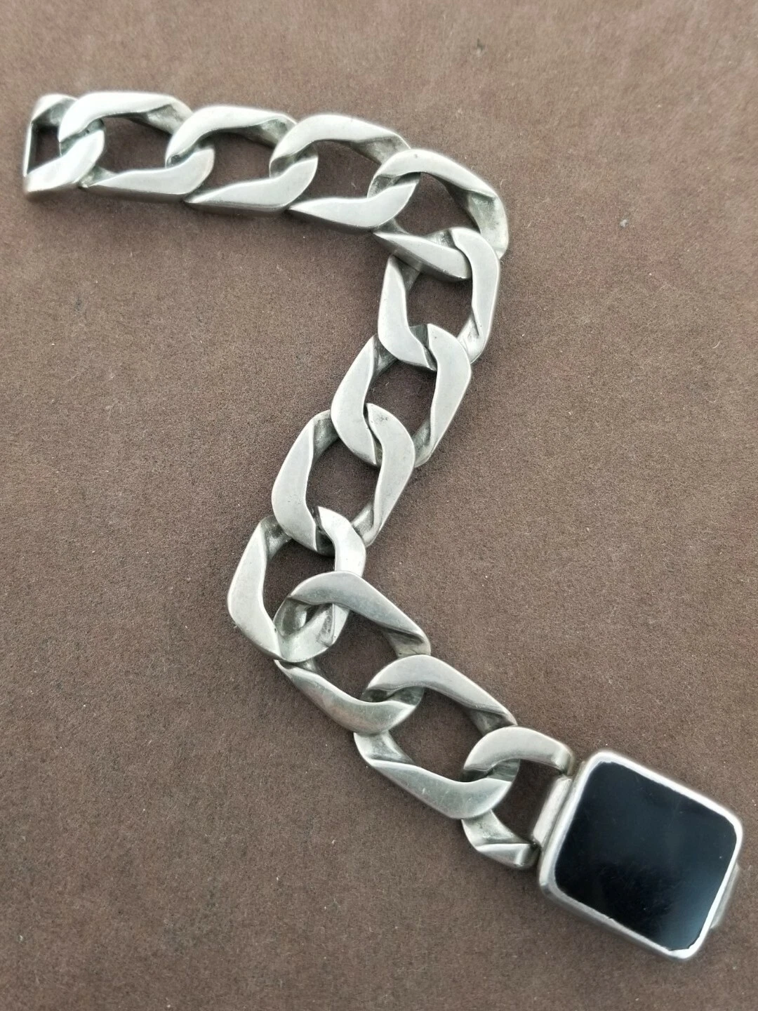 CHROME HEARTS Bracciale Vintage Cartier Largo Argento Sterling Onice Curb Link Biker Cuore Cromato