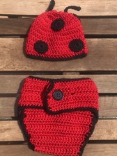 Baby New Ladybug Diaper Cover And Hat Crochet Handmade 3-6 Months
