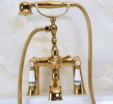 Gold Color Brass Clawfoot Bathtub Faucet Telephone Style Handheld Shower Zna142