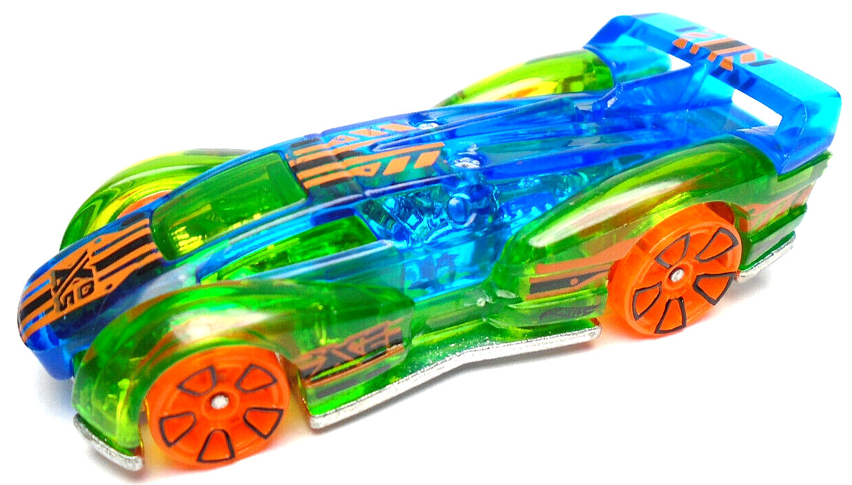 2018 HOT WHEELS ELECTRACK X-RAYCERS GREEN & BLUE 1:64 DIECAST 2.75" CAR W ORANGE