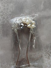 Vintage NIP silvertone metal hair clip barrette bobby pin faux pearl rhinestones