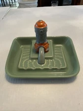 Vintage Ashtray ~ Hueckel China ~ El Monte, Calif U.S. Hydrant Pump Orange/Green