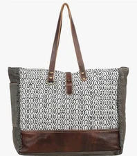 Myra Bag Elliptical Upcycled Canvas & Leather Weekender Bag