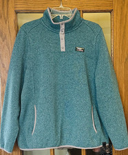 LL Bean Women  s Quarter Snap Sweater Fleece Sweatshirt Teal Heather XL