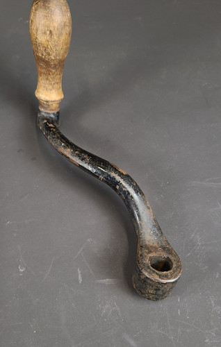 Antique Cast Iron Crank Handle Teardrop Wood Grip Meat Grinder Coffee Mill Tool