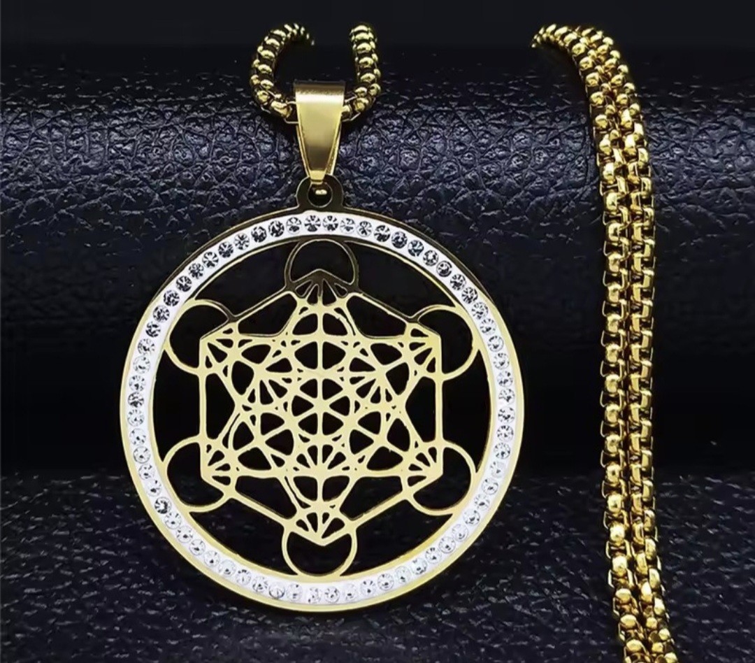 Halskette Edelstahl Schmuck mit Anhänger Blume Des Lebens Neu Gold Farbe