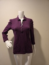 Burberry Brit Purple Long Sleeved Pique Polo Shirt Nova Check Panel M