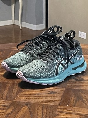 Asics Gel-Nimbus 24 Running Shoes Womens Size 8.5 Teal Black Cushioned 1012B201