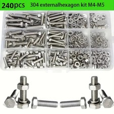 240Pcs Stainless Steel Hex Bolts Nuts M4 M5 Screw Fastener Assortment Kit