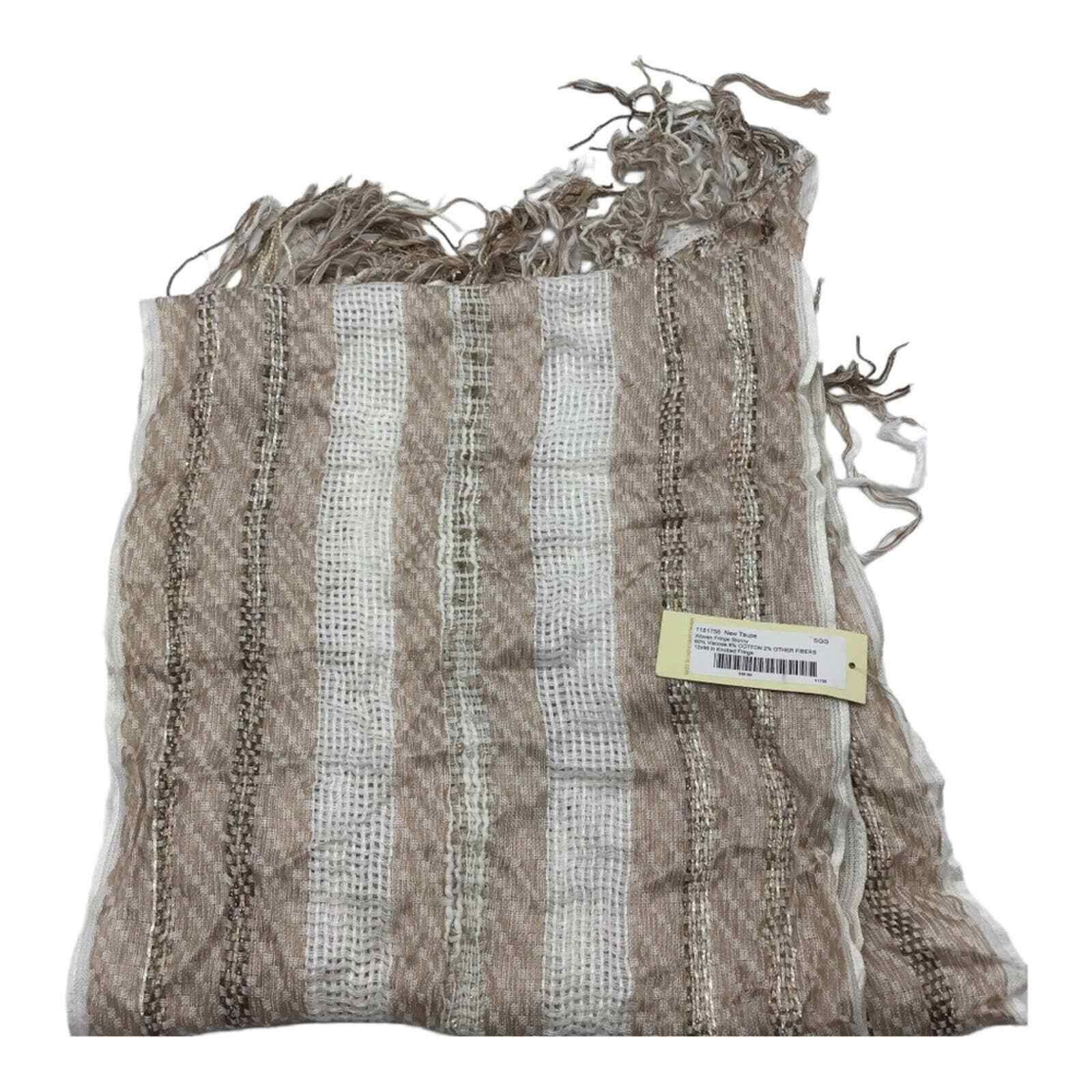 Collection 18 Taupe Scarf with Knotted Fringe Brown Silver Accents NWT 12x96