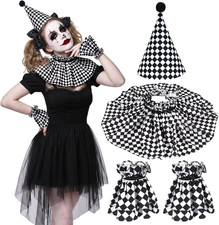 Clown Neck Ruffle Collar Cuffs Hat Set Detachable Halloween Clown Costume Access