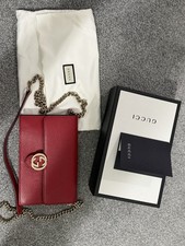 Gucci Small Interlocking Shoulder Bag Crossbody Chain Wallet Red