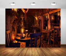 7x5ft Fabric Medieval Tavern Backdrop for Photography Wooden Interior Candle ...