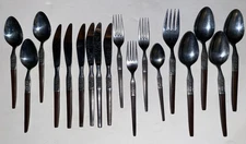 MCM Ekco Eterna La Joya 21 Pieces Stainless Wood Handle Flatware Vtg Made Japan