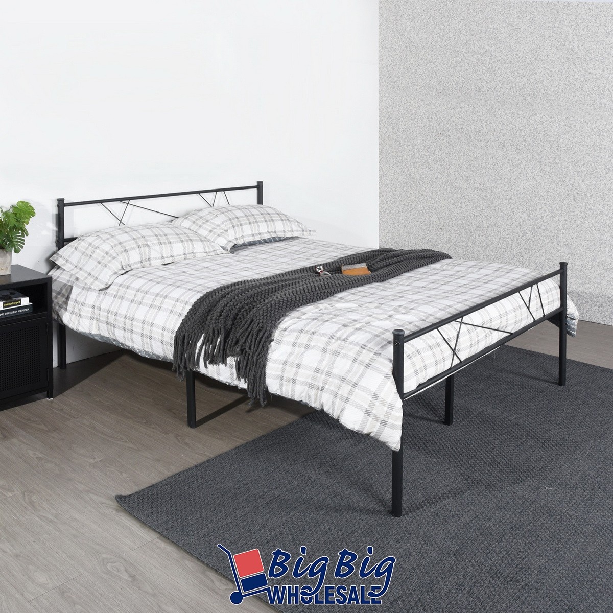 Black Full Bed Frame Room Steel Mattress Foundation Platform Foot Headboard