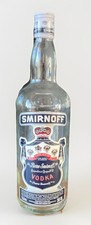 Blue Label Smirnoff Vodka Bottle 1 litre / Rare Vintage / EMPTY