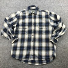 Field Stream Shirt Mens Medium Blue Plaid Flannel Long Sleeve Button Up Heavy