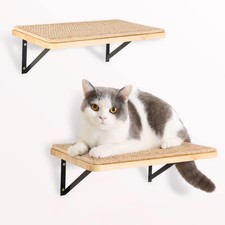 2PCS Cat Wall Shelves with Scratching Mat, 16.6x9.7 Inch Large Cat Wall Hammo...