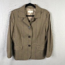 Talbots Blazer Womens 12 Beige Check Tweed Old Money Academia Professional