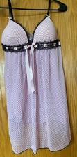Linea Donatella Womens Pink Poke A Dot Sheer Nightwear with Thong NWT Size L