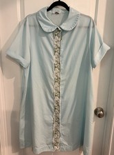 Vintage Montgomery Ward Blue Nylon Housecoat Robe Snaps Lace Grandma Core L