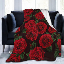 Red Black Flower Rose Blanket Soft Lightweight Throw Blankets Cozy Flannel Bed T