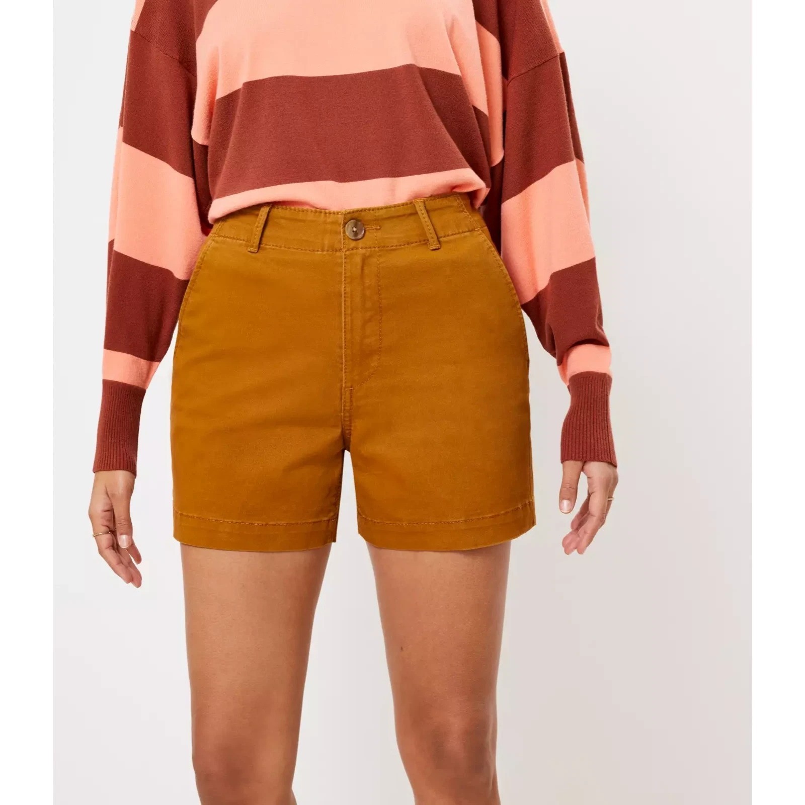NWT Ann Taylor LOFT Womens Size 00 Bronze Brown Curvy Washed Twill Shorts NEW