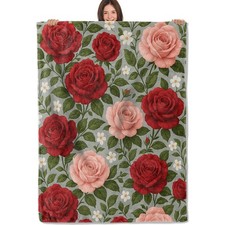Romantic Rose Blanket Soft Lightweight Flannel Throw 50x60 Inch Bedding