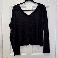 Abercrombie  Fitch Soft A F Cozy Black V-Neck Long Sleeve Top Size Large