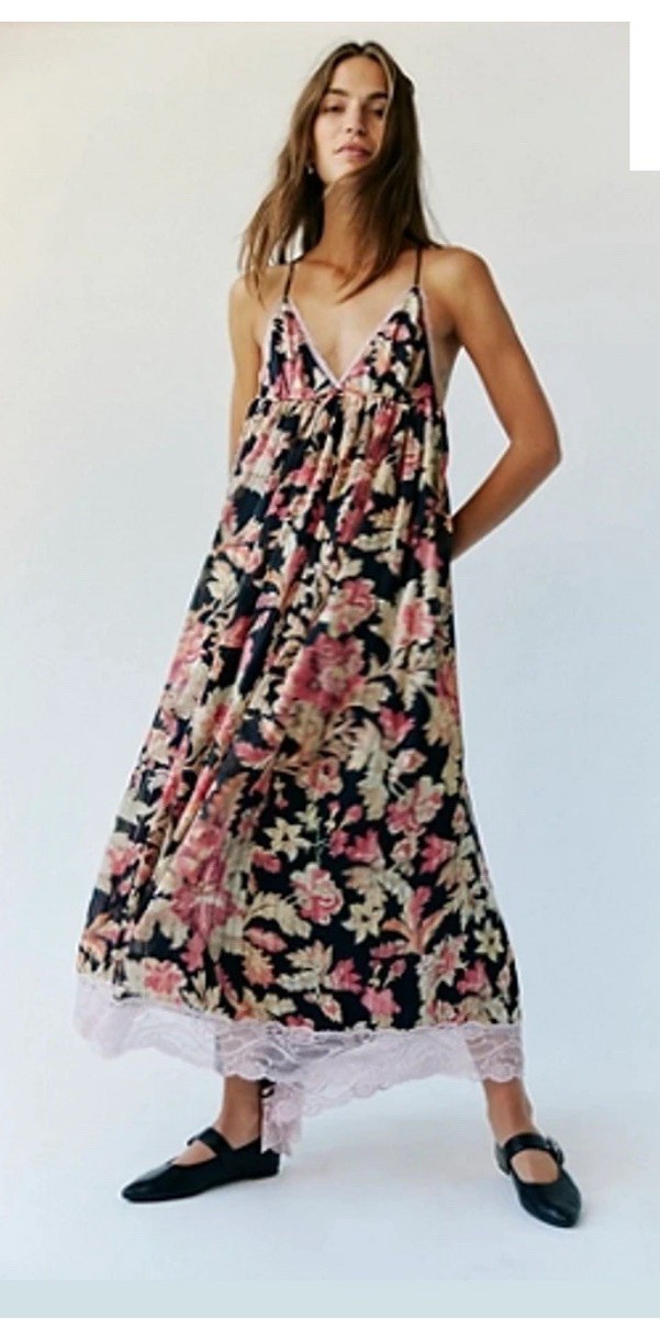 Free People Primmy Printed Midi Maxi Dress Medium Black Combo New* KC807 KC818 Free People Primmy Printed Midi Maxi Dress Medium Black Combo New* KC807 KC818
