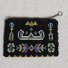 VTG 1940s Handcrafted Southwestern Style Glass Beaded Coin Purse Small Pouch