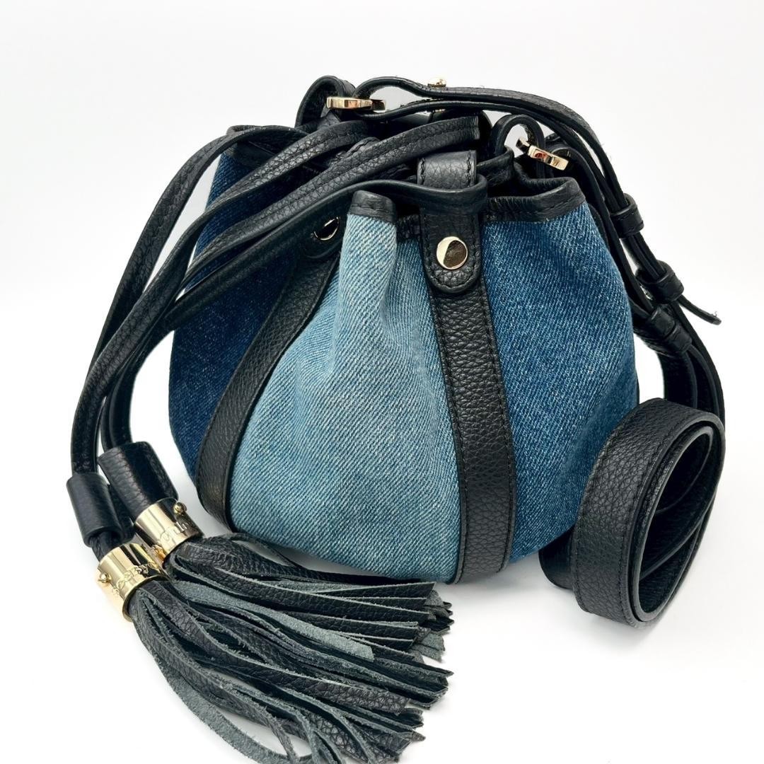 SEE BY CHLOE Drawstring Shoulder Bag Denim Leather Blue Authentic From Japan