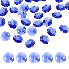 35Pcs 14mm Crystal Octagon Beads, 2-Hole Glass Suncatcher Beads, Dark Blue
