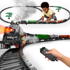 Model Train Set, Remote Control Train Toys with 3Way Smoke Locomotive, 5 Train C