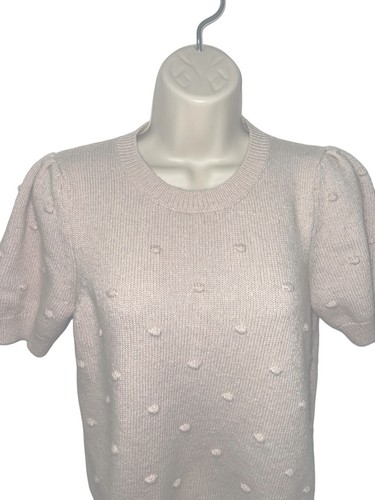 CHELSEA & THEODORE Women's Size Medium Beige Wool Blend Short Sleeve Dot Sweater - Bild 4 von 10